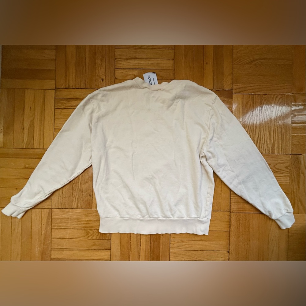 European Collusion Oversized Cream Crew Neck Sweater with Soft Texture - Picture 4 of 4